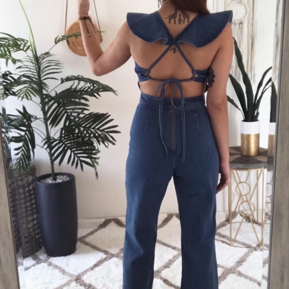 denim ruffle jumpsuit - Picture 1 of 3